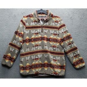 Mountain and Isles Fleece Sweater Mens M Multi Geometric Long Sleeve Quarter Zip
